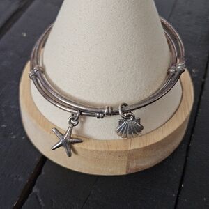 Silver Beach Sea Shell Starfish Charm Bracelets Set of 2